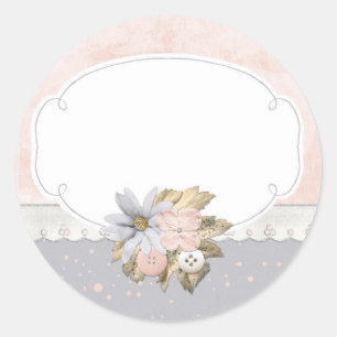 Sticker Rond Boutique Shabby Chic Rustic Floral Boutons à coudr