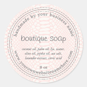 Sticker Rond Boutique Soap Pastel Pink Snake Motif artisanal