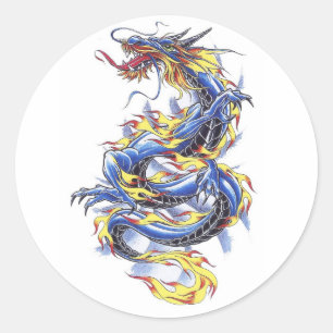 Sticker Rond Bouton bleu oriental frais de dragon