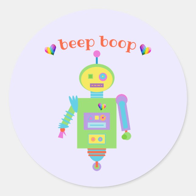 Sticker Rond Bouton Boop Cute Robot (Devant)