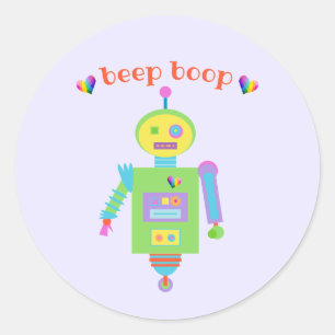 Sticker Rond Bouton Boop Cute Robot