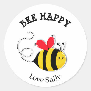 Sticker Rond Bouton d'abeille Bee Happy