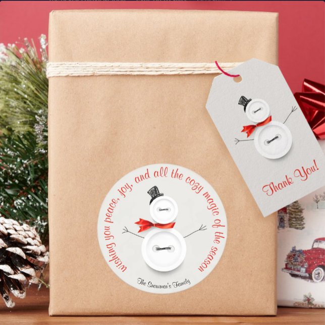 Sticker Rond Bouton de Bonhomme de Neige Personnalisé (Créateur téléchargé)