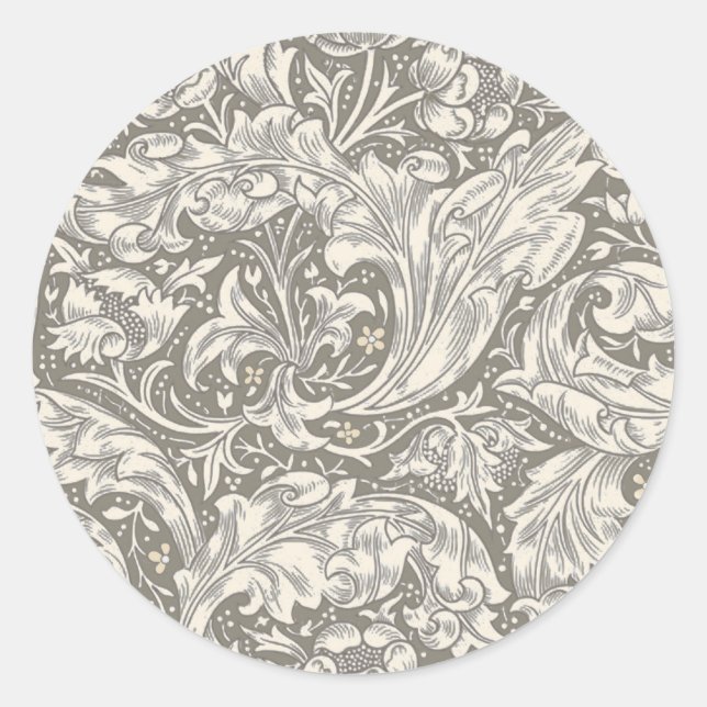 Sticker Rond Bouton de fiancé de William Morris damassé antique (Devant)