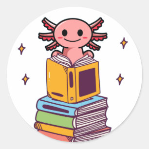 Sticker Rond Bouton de lecture des livres Axolotl