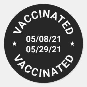 Sticker Rond Bouton épingle vacciné avec dates et texte perso