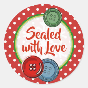 Sticker Rond Bouton mignon Polka Dotscellé avec amour Noël