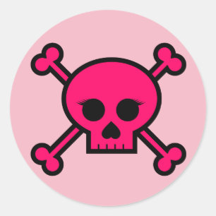 Sticker Rond Bouton rond Fille Pink Punk Crossbones