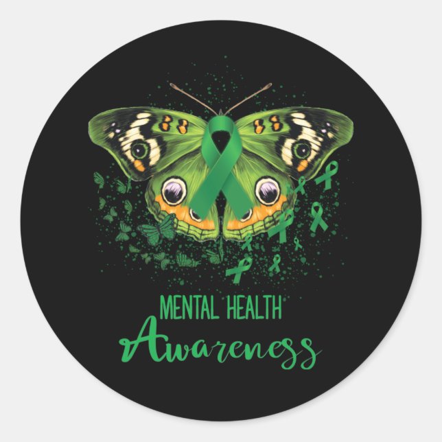 Sticker Rond Bouton vert de sensibilisation à la santé mentale (Devant)
