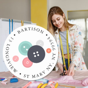 Sticker Rond boutons d'adresse de retour couture Entreprise art