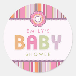 Sticker Rond Boutons de Baby shower Retro Stripes