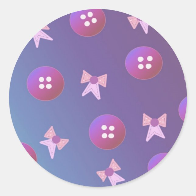 Sticker Rond Boutons et rubans violets et roses (Devant)