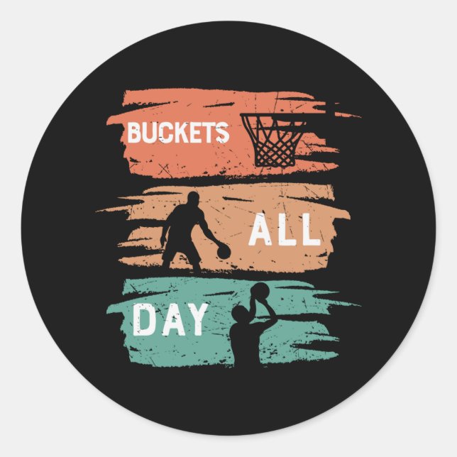 Sticker Rond Bouts toute la journée | Conception de basket-ball (Devant)