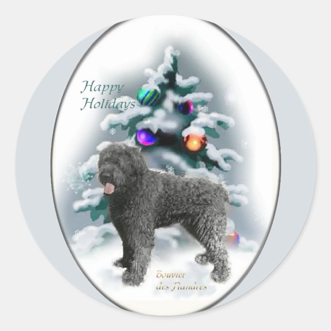 Sticker Rond Bouvier des Flandres Cadeaux de Noël (Devant)