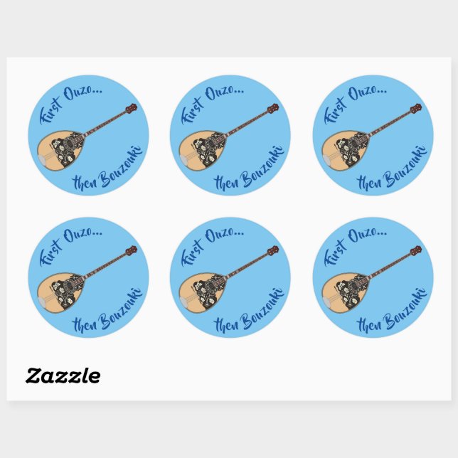 Sticker Rond Bouzouki Ouzo (Feuille)