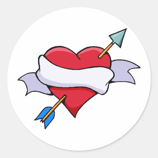 Sticker Rond Bow & Arrow Valentine Coeur avec bannière blanche (Devant)