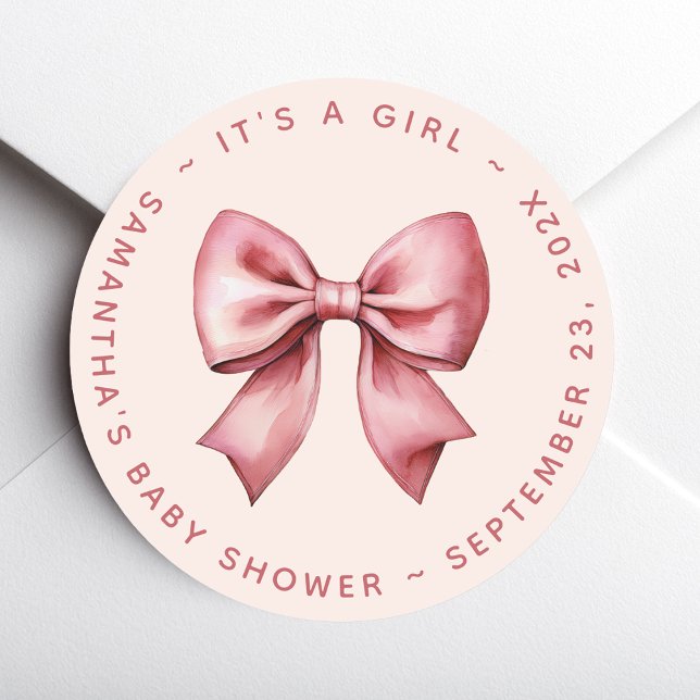 Sticker Rond Bow Baby Shower Blush Pink & Red It's a Girl (Créateur téléchargé)