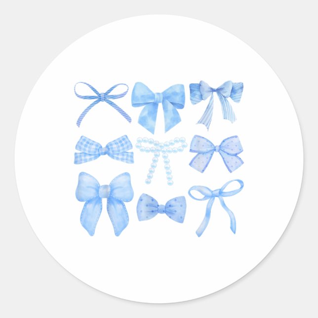 Sticker Rond Bow Bleu Et Ruban Joli Graphisme Filles Femmes Coq (Devant)