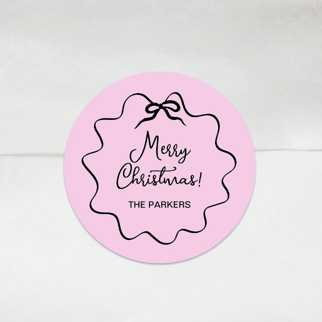 Sticker Rond Bow de Noël | Rose et noir gras (Créateur téléchargé)
