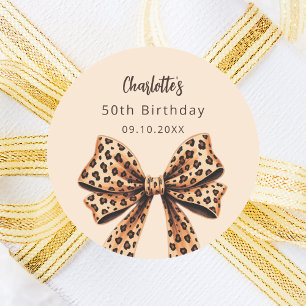 Sticker Rond Bow empreinte de léopard beige anniversaire