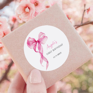 Sticker Rond Bow Girls roses 1er anniversaire