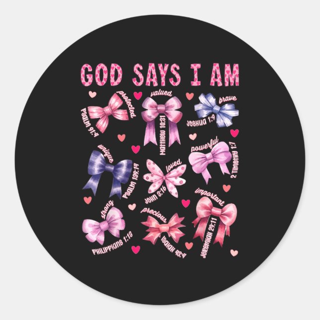 Sticker Rond Bow God Say I Am Christian Girl Teen Women Bible V (Devant)