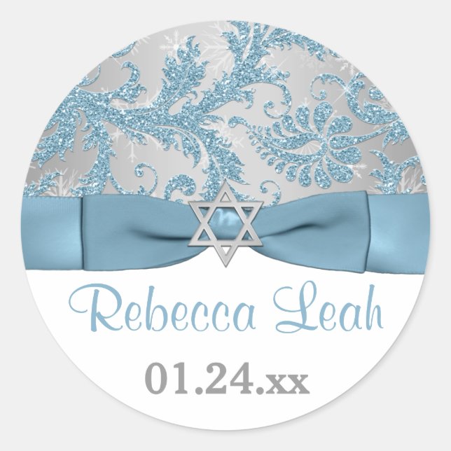 Sticker Rond Bow IMPRIMÉ - Wonderland Damask Bat mitzvah (Devant)