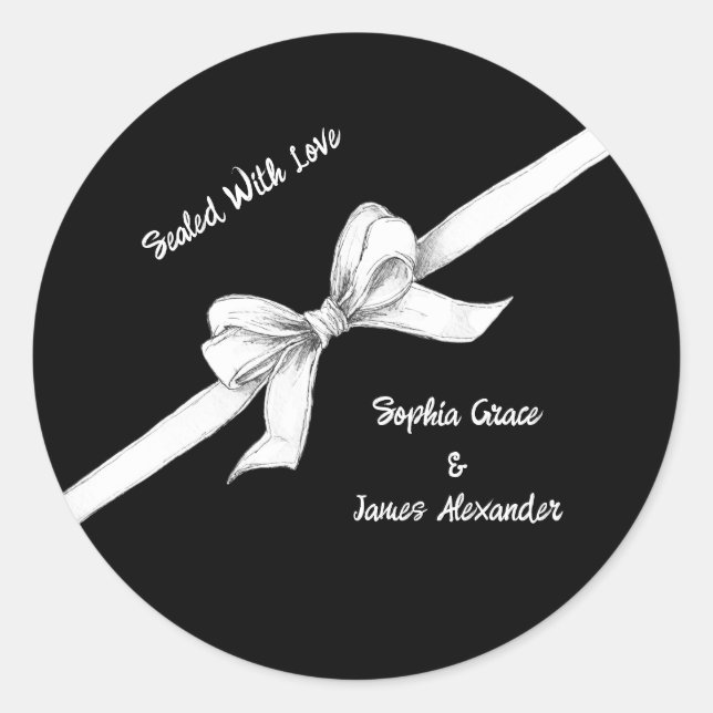 Sticker Rond Bow noir et blanc | Mariage élégant | Monochrome (Devant)
