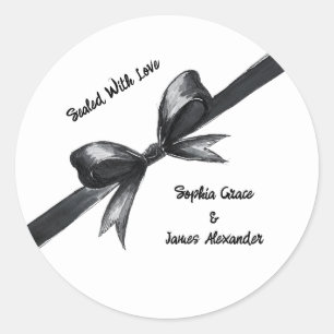 Sticker Rond Bow noir et blanc Mariage élégant Monochrome