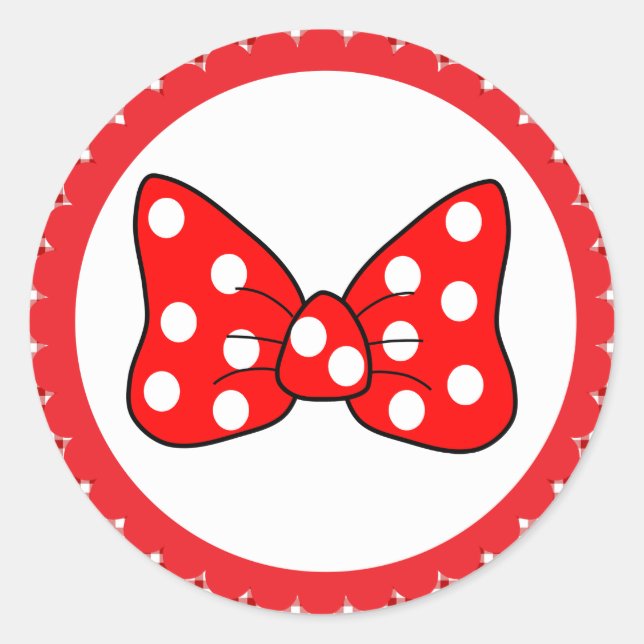 Sticker Rond Bow Pois rouge sur blanc Arrière - plan classique  (Devant)