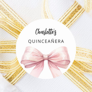 Sticker Rond Bow rose blanc élégant Quinceanera