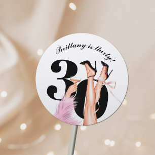 Sticker Rond Bow rose & Cocktails Coquette Moderne 30e annivers