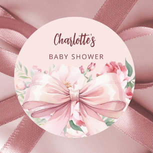 Sticker Rond Bow rose fleuron Baby shower rose