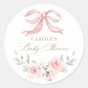 Sticker Rond Bow rose Floral Blush Baby shower bébé fille