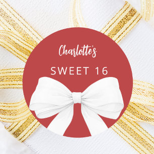 Sticker Rond Bow rouge blanc doux 16