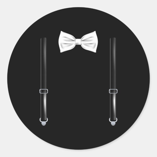 Sticker Rond Bow Tie With Suspenders Funny Wedding And Special  (Devant)