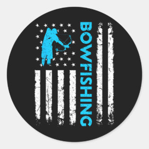 Sticker Rond BowFishing Us Drapeau Pêche Vintage Bowfish Hunter