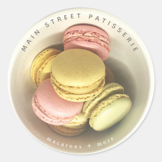 Sticker Rond Bowl of Macarons Food Photo Patisserie Business (Devant)