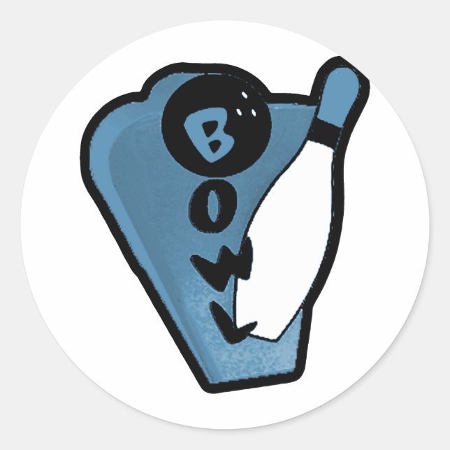 Sticker Rond Bowl Pin Retro Bowling et logo bleu (Devant)
