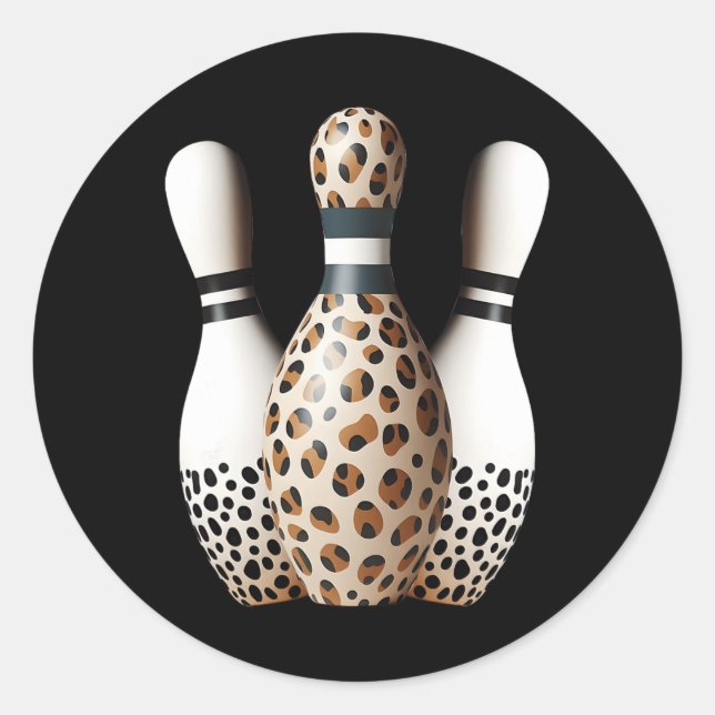 Sticker Rond Bowler Pins Leopard Cheetah Print Bowler Sport Gr (Devant)