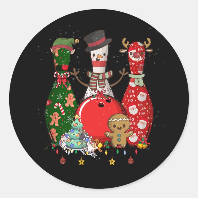 Sticker Rond Bowler Trois Pins Joyeux Noël Pour Bowler Sant (Devant)