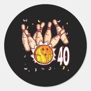 Sticker Rond Bowling 40e Anniversaire Thème Bowling 40 Ans Fu