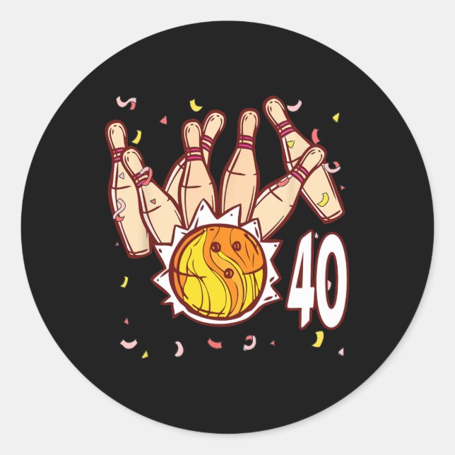 Sticker Rond Bowling 40e Anniversaire Thème Bowling 40 Ans Fu (Devant)