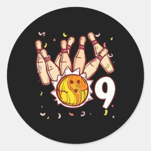 Sticker Rond Bowling 9e Anniversaire Thème Bowling 9 Ans Drôle