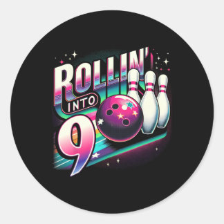 Sticker Rond Bowling Anniversaire Qui Roule Dans La Fête Des 9 