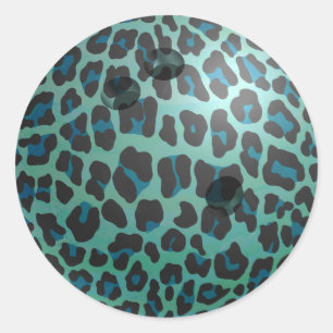 Sticker Rond Bowling Ball Leopard Turquoise