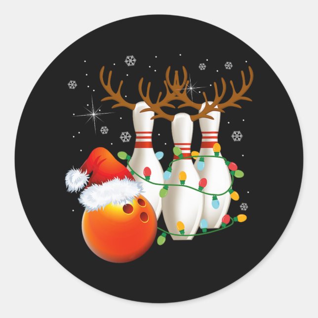 Sticker Rond Bowling Cadeaux Noël Bowling Santa Hat Christma (Devant)