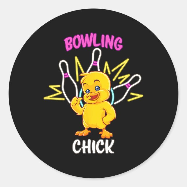Sticker Rond Bowling Chick Funny Chicken Sports Athlète (Devant)