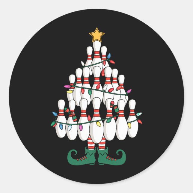 Sticker Rond Bowling Elves Pin Strike Christmas Tree Lights Xma (Devant)