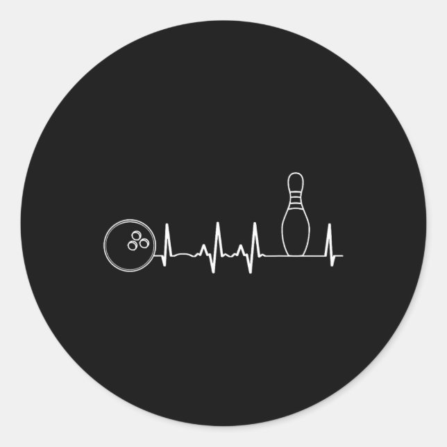 Sticker Rond Bowling Heartbeat Graphic Funny Bowling Team Coach (Devant)